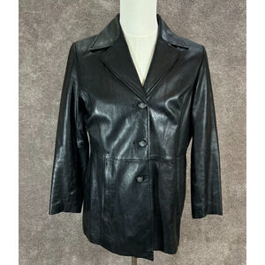 JLC‎ New York Jacket Womens Large Black Leather Button Up Coat